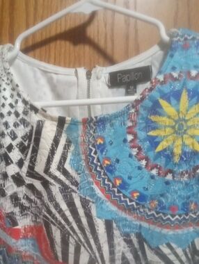 Papillon Multicolor Printed Dress with Blue & Yellow Accents